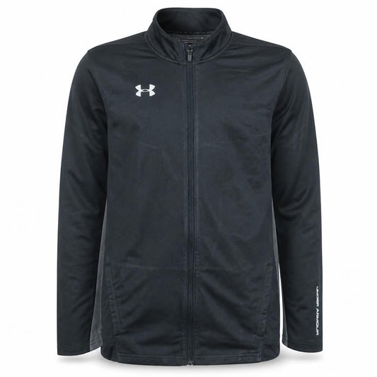 Front view of Under Armour boys’ black yxl full zip sweatshirt athletic loose fit