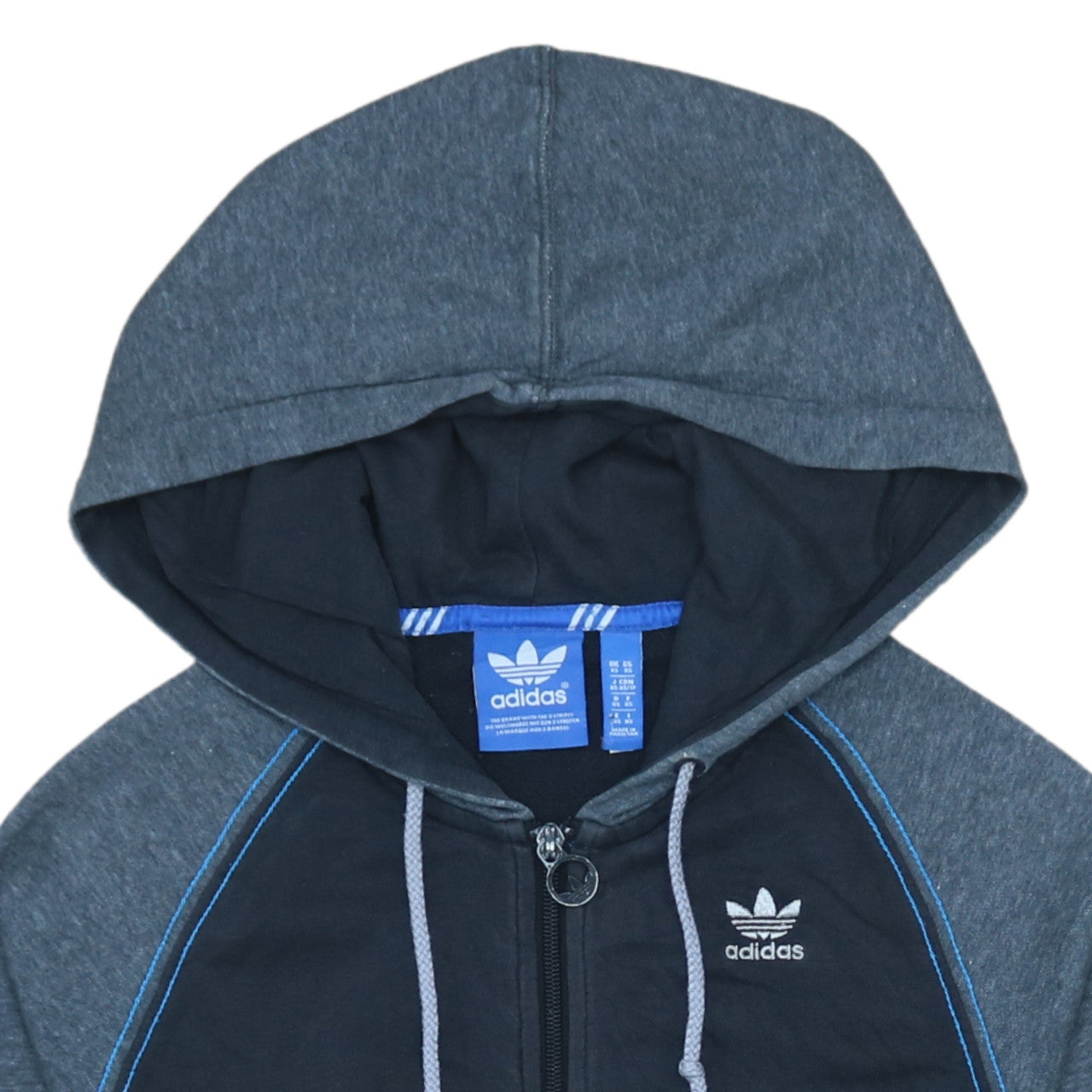 adidas Mens Blue Full Zip Hoodie XS Logo Graphic Sportswear
