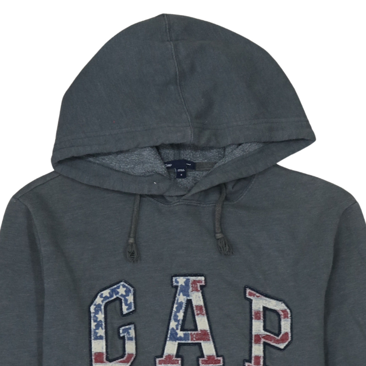 GAP Women Grey Pullover Hoodie Small American Flag Logo Casual