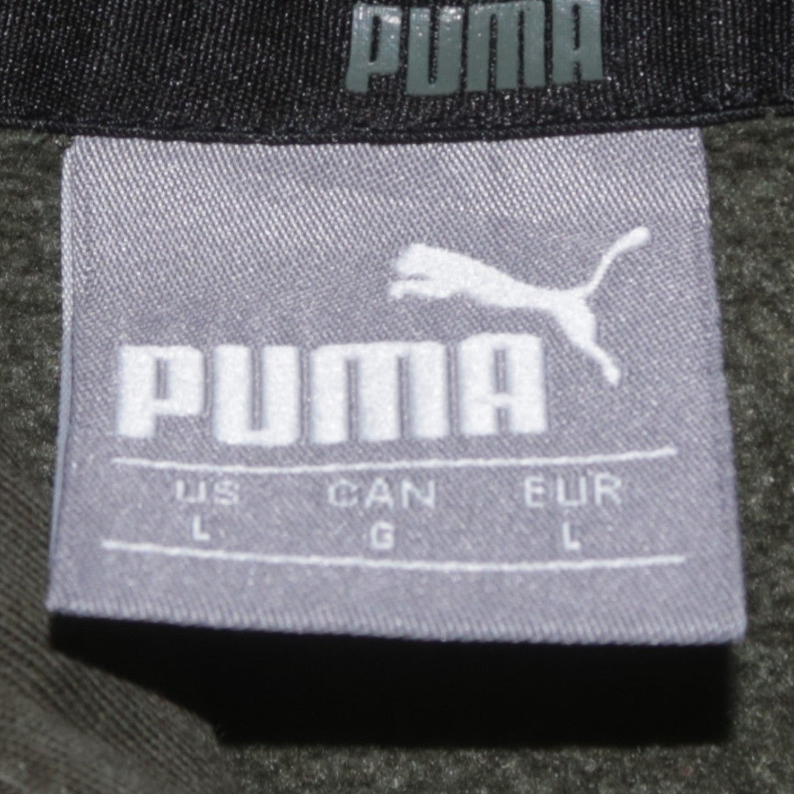 Puma Men’s Green Pullover Hoodie L Logo Fleece Kangaroo Pocket