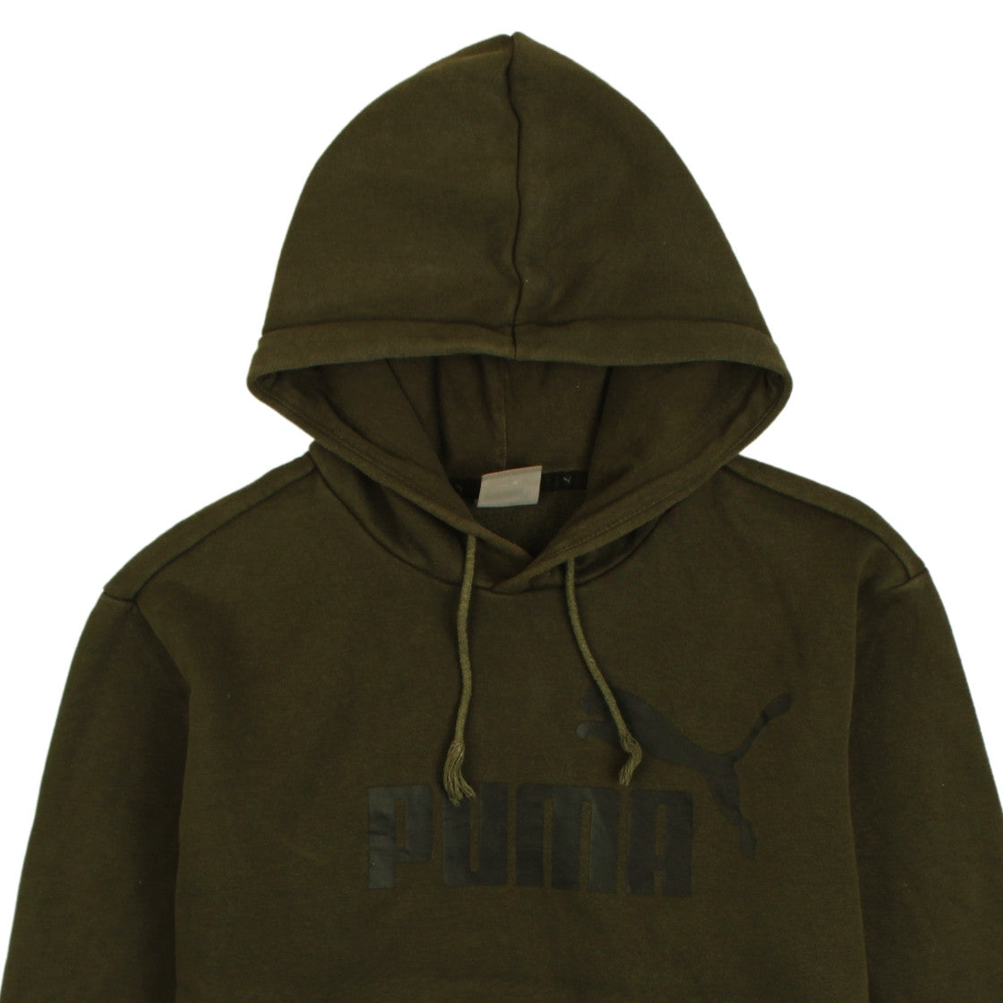 Puma Men’s Green Pullover Hoodie L Logo Fleece Kangaroo Pocket