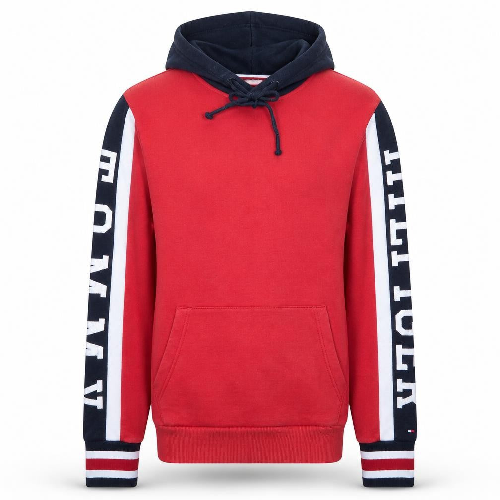 Tommy Hilfiger Men's Red Pullover Hoodie Size S Logo Sleeve