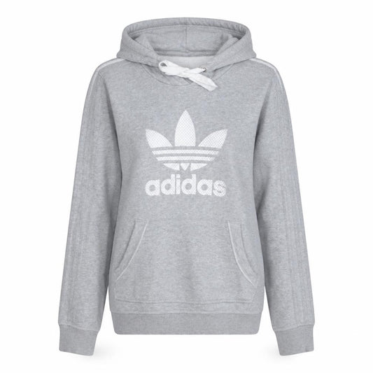 Adidas Womens Grey Hoodie Size 10 Classic Trefoil Logo Pullover