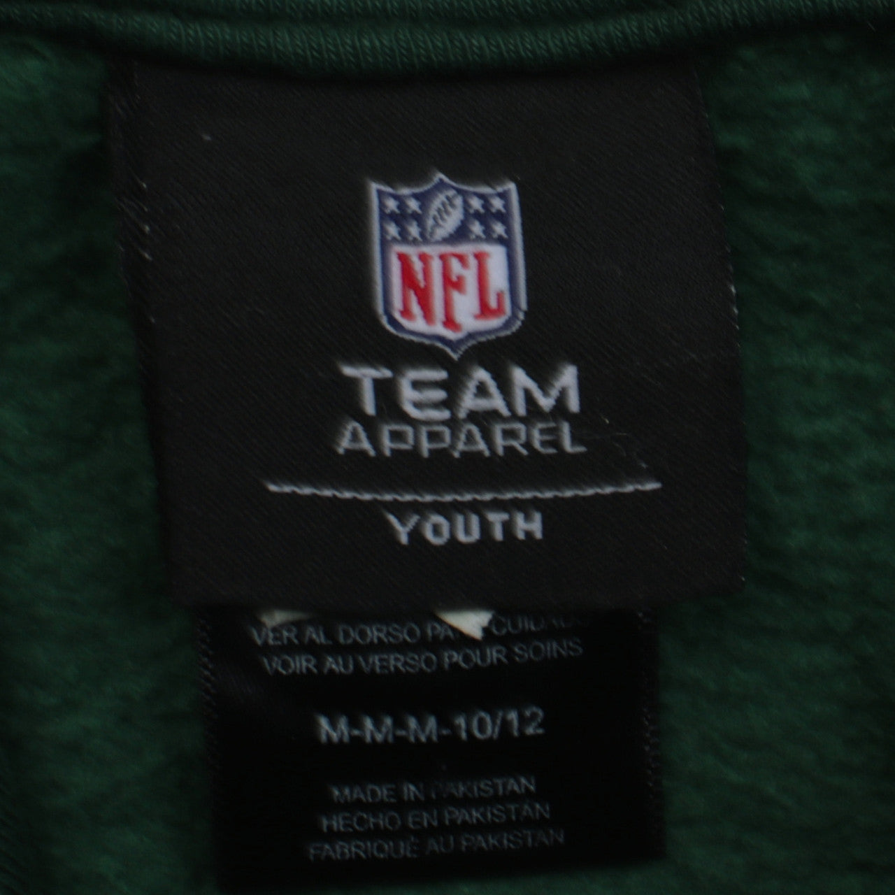 NFL Team Apparel Boys Green Pullover Hoodie Size 10-12 Graphic Print Cotton