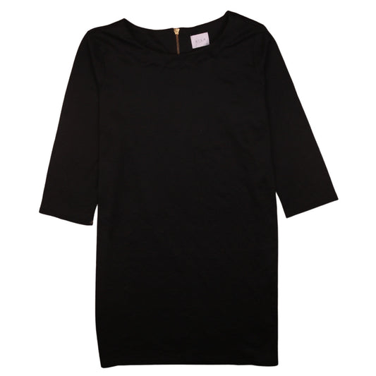Vila Women Black Knee Length Shift Dress Size M 3/4 Sleeve Zip Back