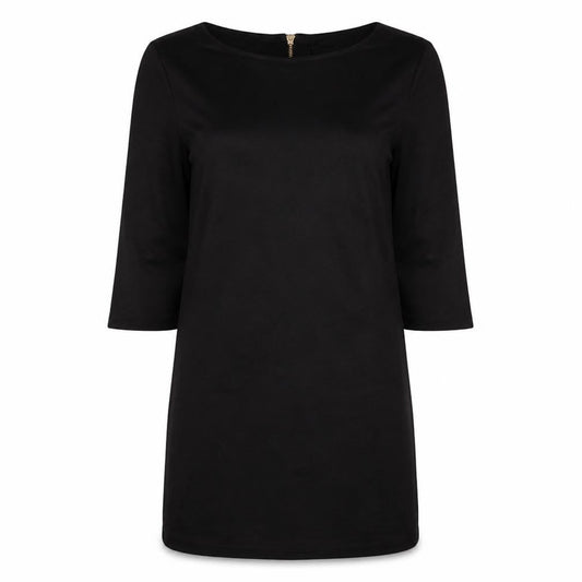 Vila Women Black Knee Length Shift Dress Size M 3/4 Sleeve Zip Back
