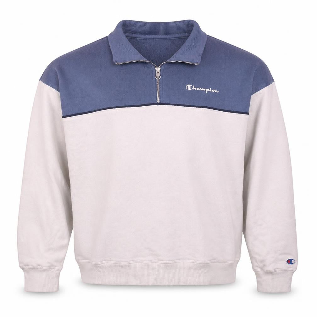 Champion Men's Blue White 1/4 Zip Sweatshirt L Regular Fit