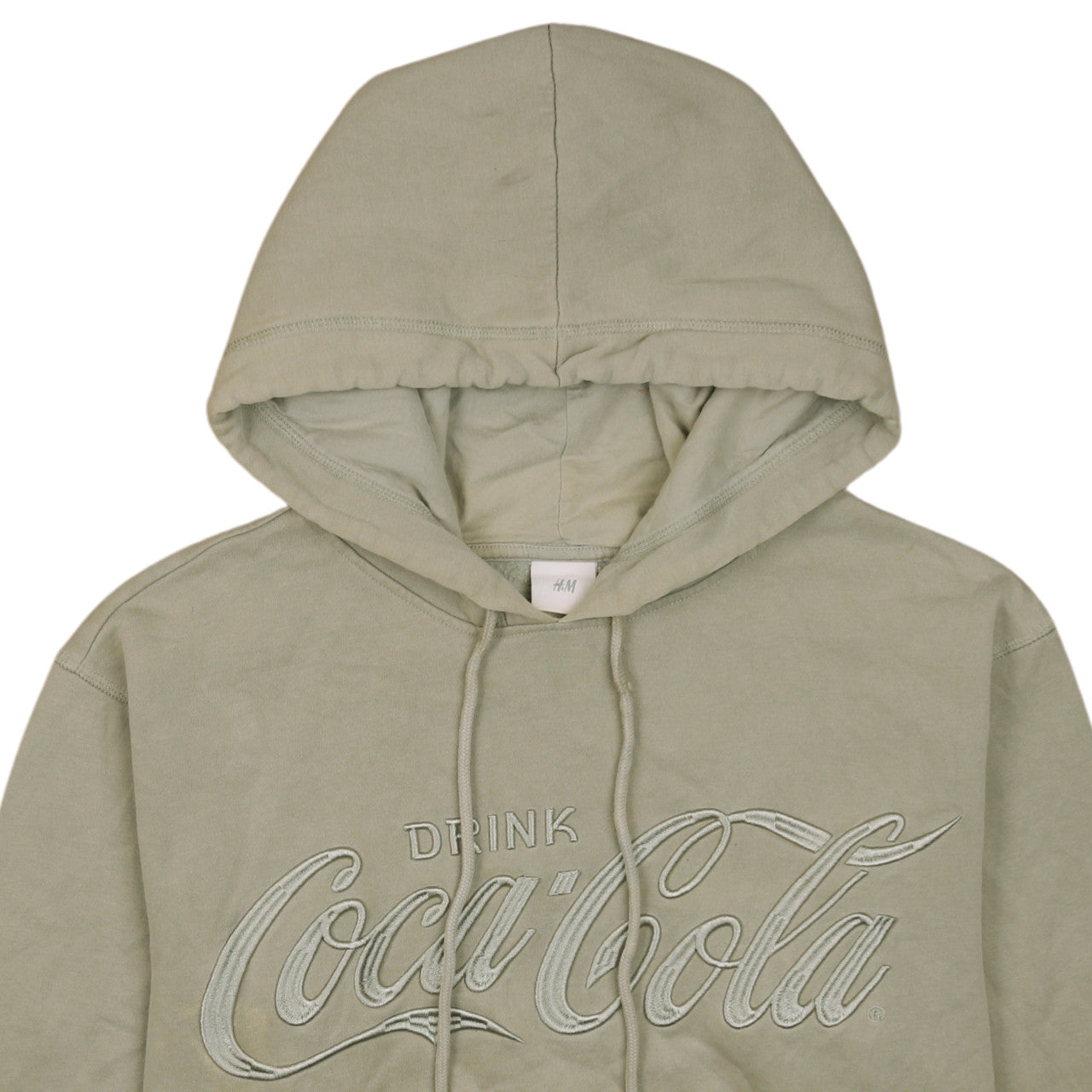 H&M Women Beige Coca-Cola Pullover Hoodie L Relaxed Fit Hooded Sweatshirt