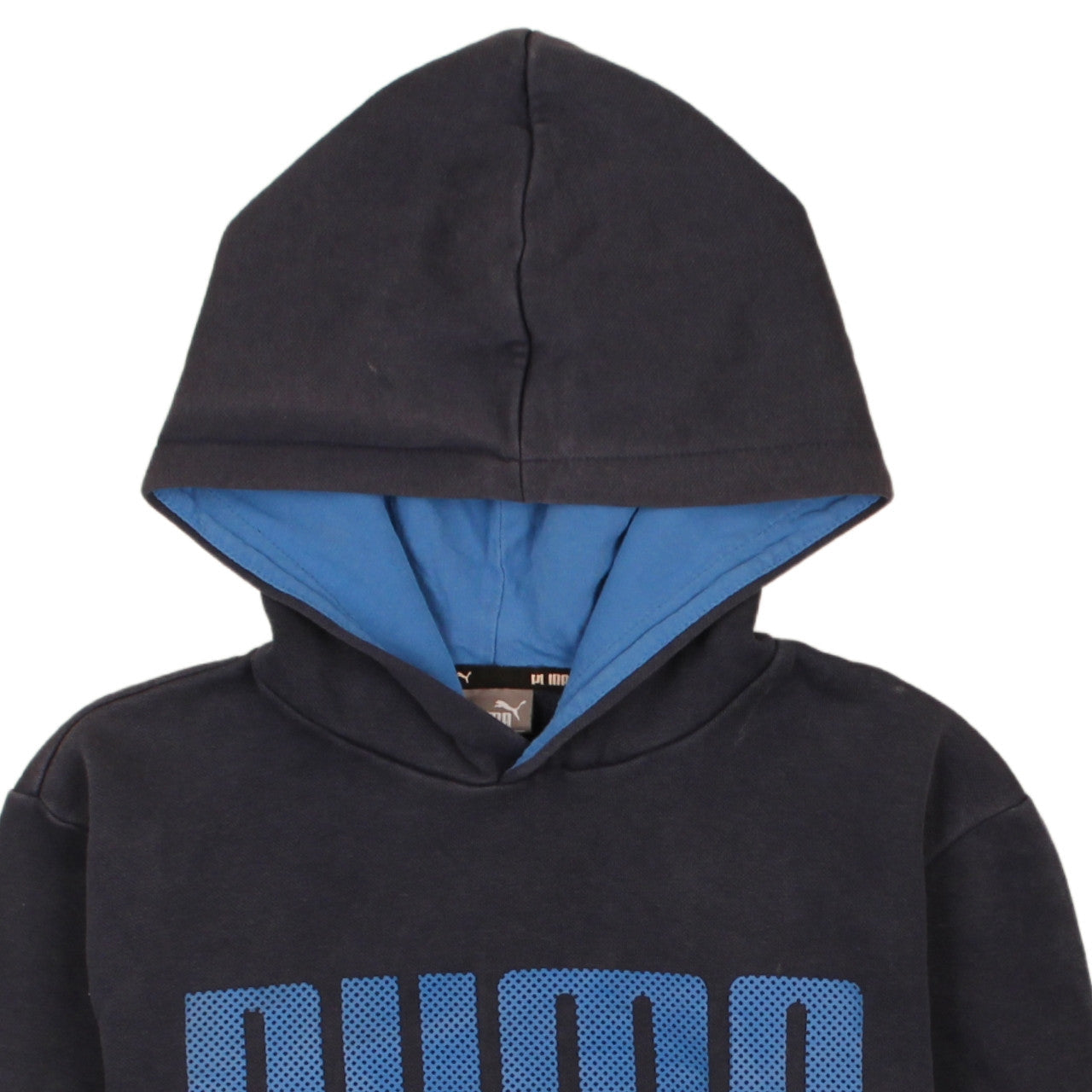 Puma Boys Black Blue Pullover Hoodie 13-14 Years Cotton Fleece Lined