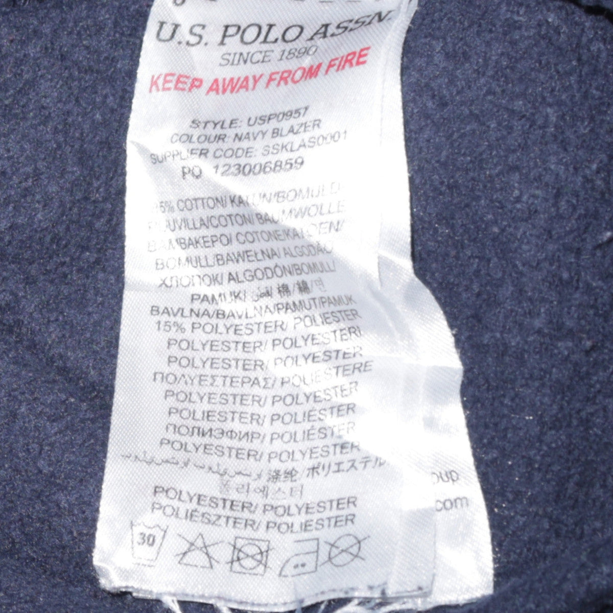 U.S. Polo Assn Boys Navy Blue Pullover Hoodie 15-16 Years Cotton Blend