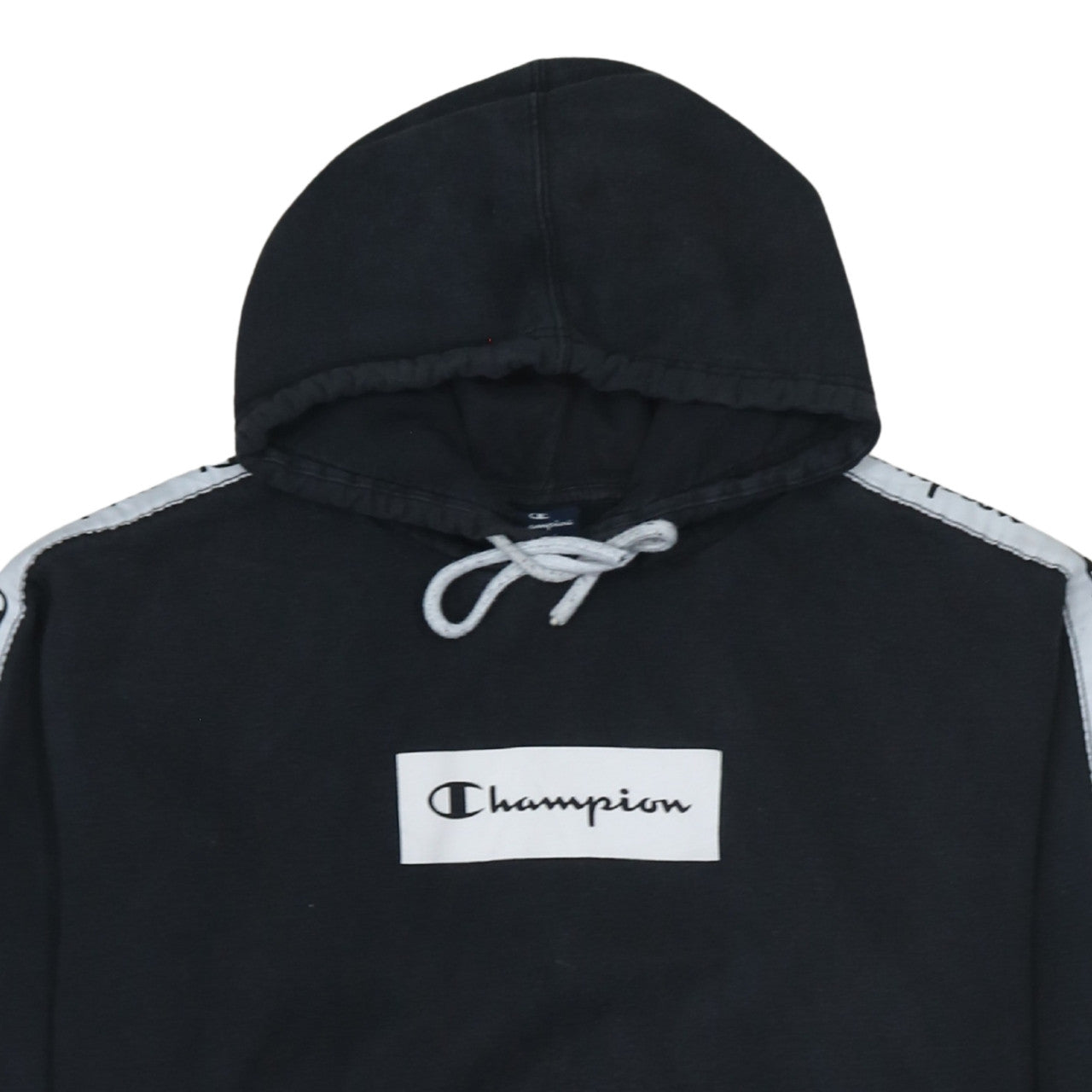 Champion Men's Black Small Pullover Hoodie Logo Tape Sleeve