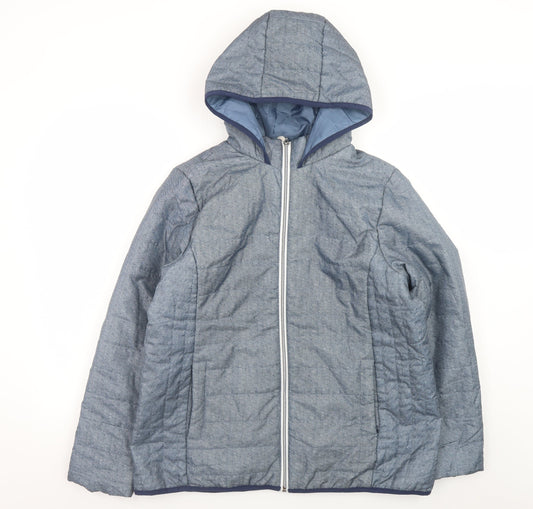Nathalie Andersen Womens Blue Hooded Mid-Length Puffer Jacket M