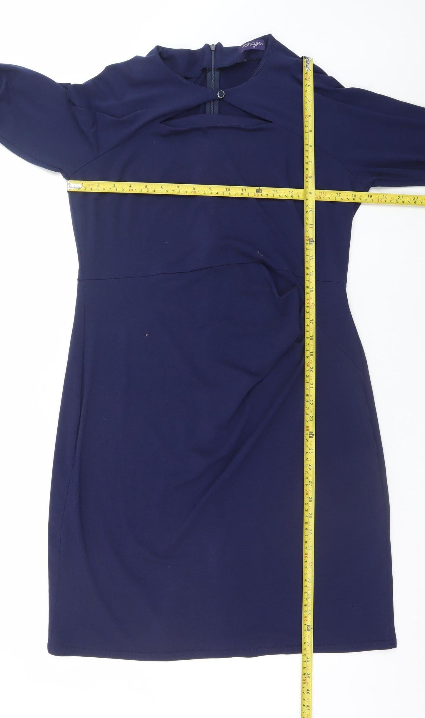 HotSquash Women Blue Size 18 Bodycon Knee Length Long Sleeve Dress