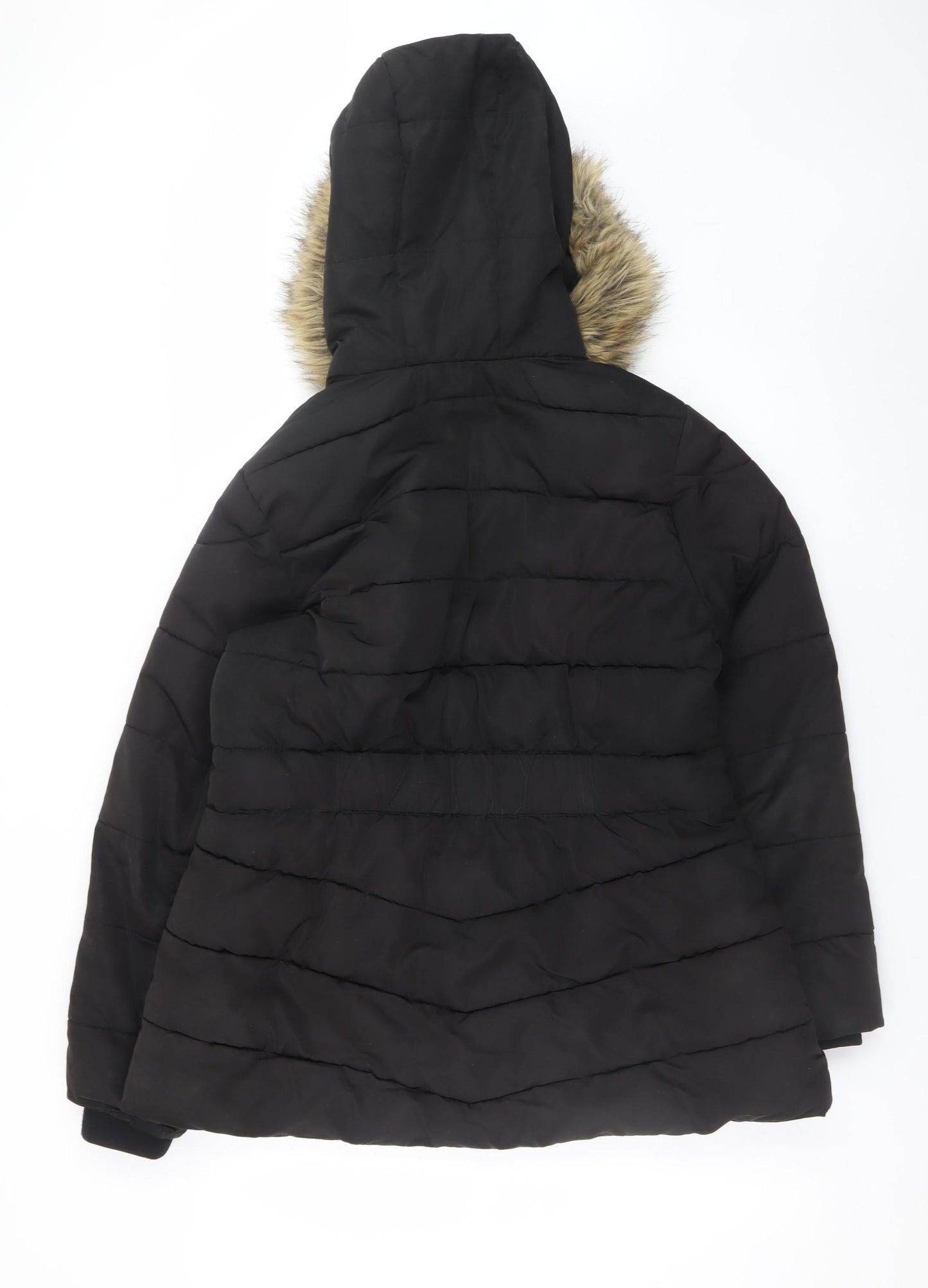 Papaya Women's Black Faux Fur Hooded Puffer Coat Size 14