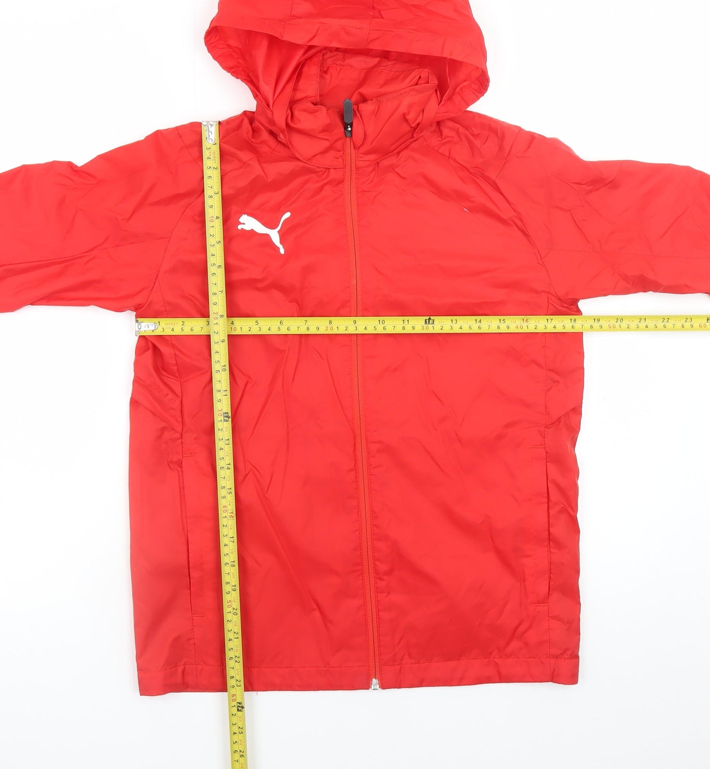 Puma Boys Red Hooded Windbreaker Jacket 14 Years Lightweight Zip Up