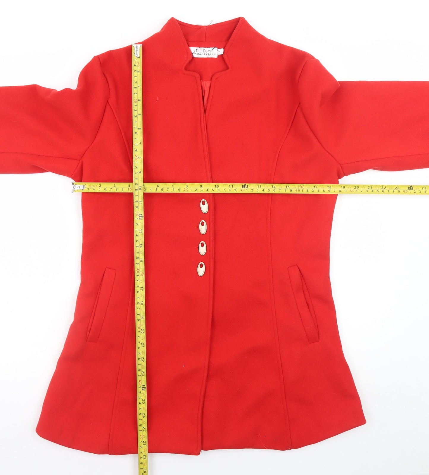 HuaXiYun Women Red Buttoned Coat Long Sleeve Classic Style Size M