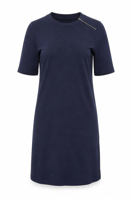 Front view of Only Women's Blue Shift Dress S Knee Length Zip Detail