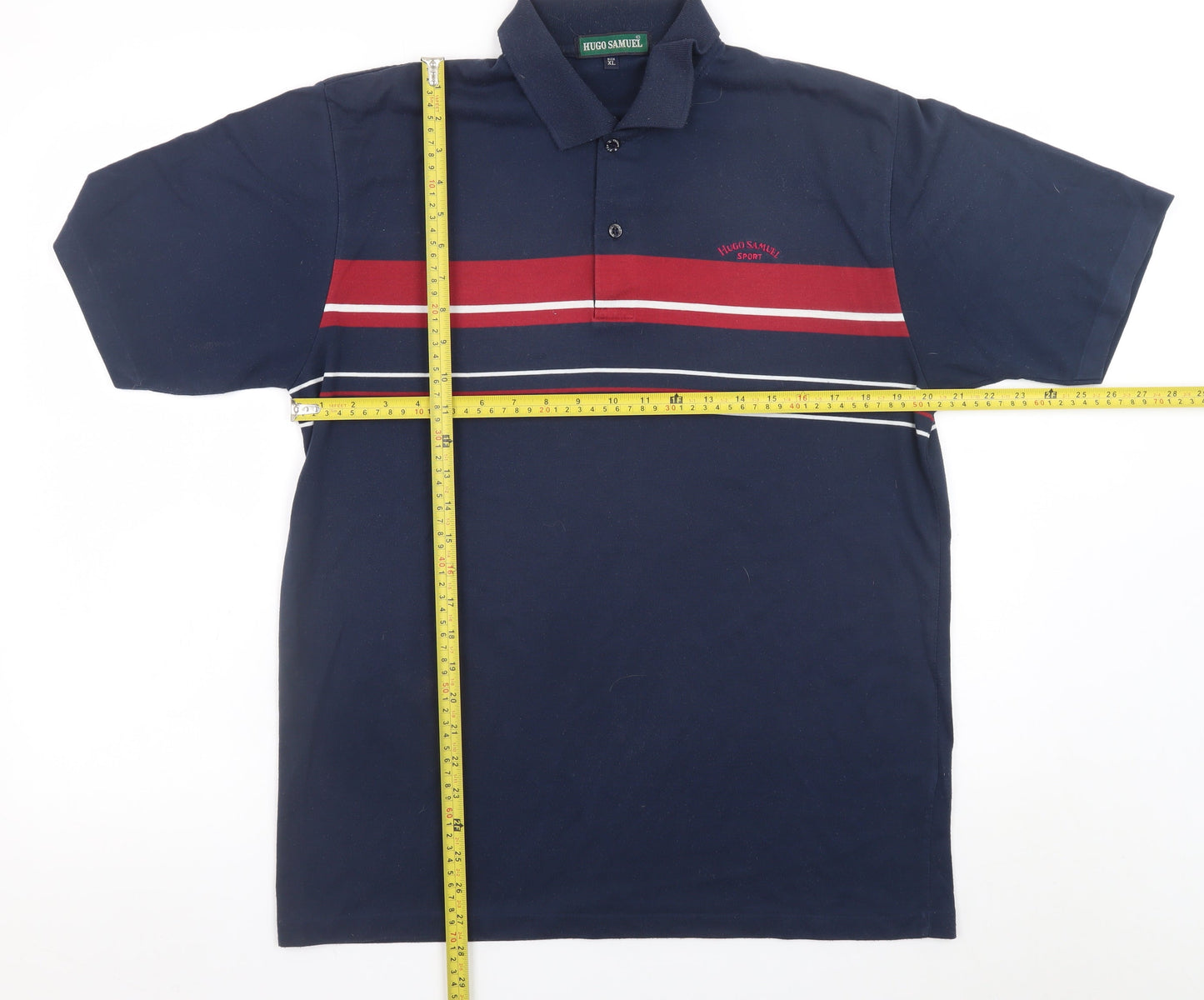 Hugo Samuel Men's Navy Striped Cotton Polo Shirt XL Classic Fit