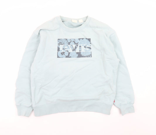 Levi's Women Blue Floral Logo Crew Neck Sweatshirt Size M