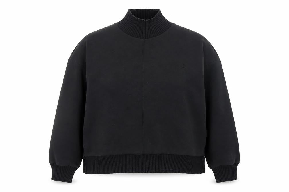Yest Women Black Size 14 Mock Neck Long Sleeve Pullover Sweatshirt