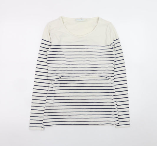 JoJo Maman Bébé Women’s White Striped Maternity Nursing T-Shirt Size S
