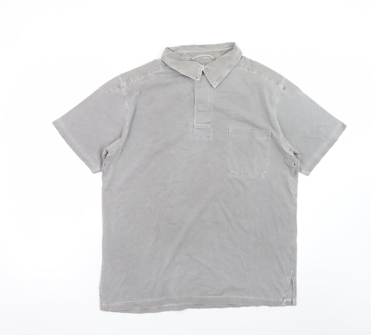 Marks and Spencer Men’s Grey Cotton Short Sleeve Collared Shirt L