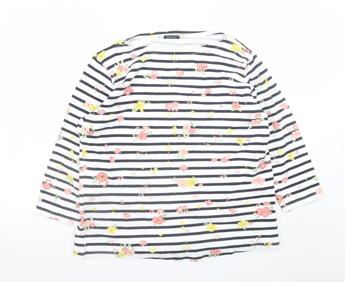 Roman Women’s Multicoloured Floral Striped Jersey T-Shirt Size 20
