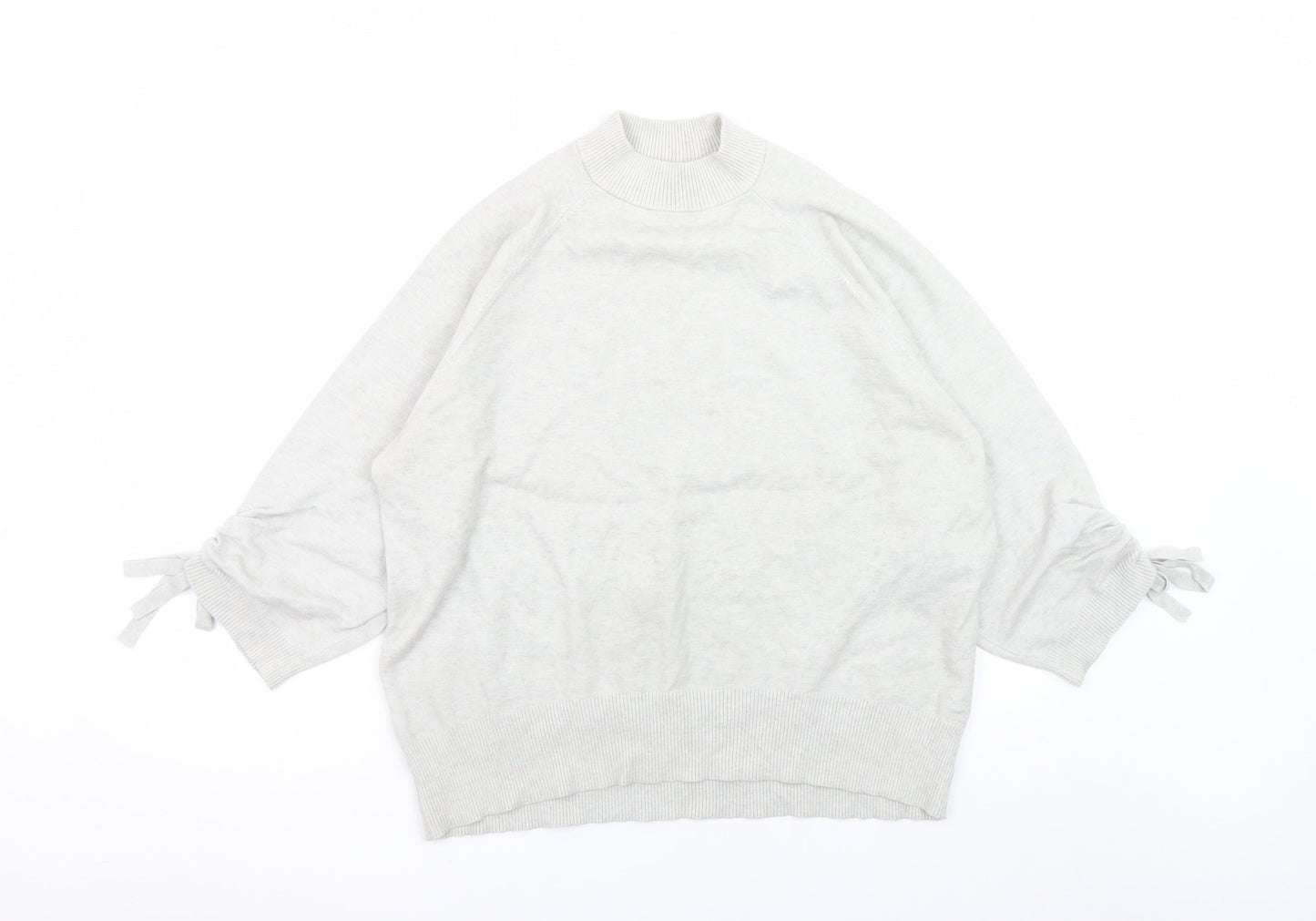 F&F Women's Grey Mock Neck 3/4 Sleeve Bow Jumper Size 14