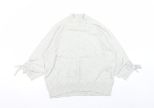 F&F Women's Grey Mock Neck 3/4 Sleeve Bow Jumper Size 14