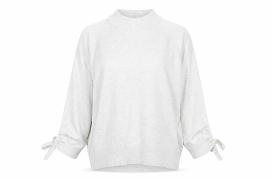 F&F Women's Grey Mock Neck 3/4 Sleeve Bow Jumper Size 14
