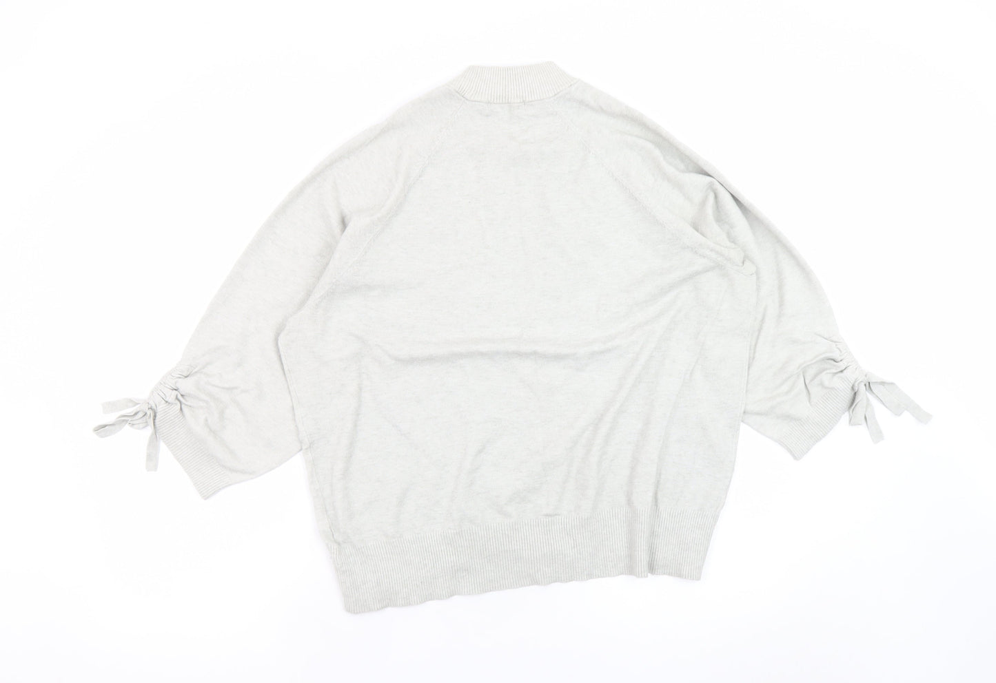 F&F Women's Grey Mock Neck 3/4 Sleeve Bow Jumper Size 14