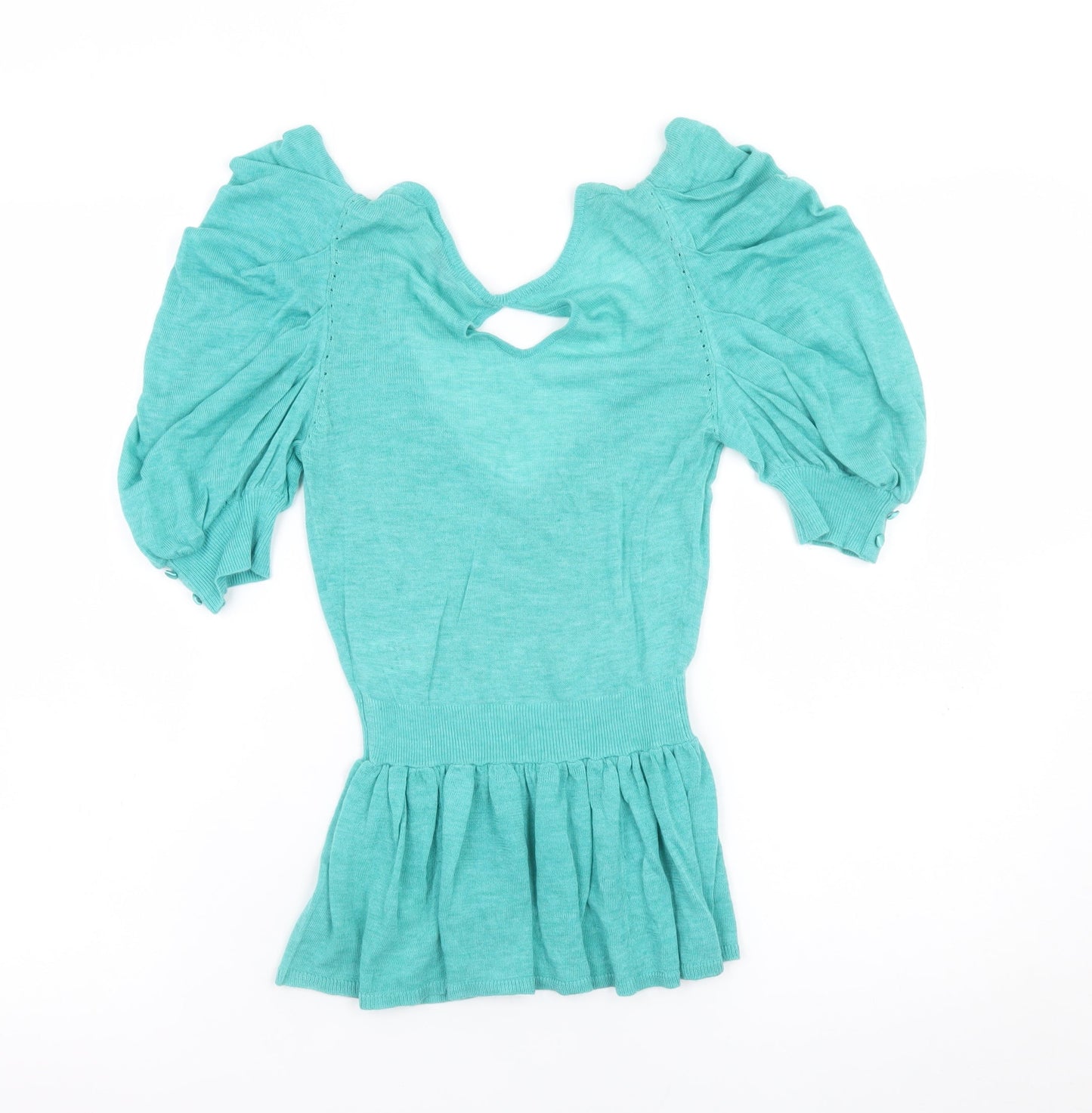 Miss Selfridge Women’s Green Puff Sleeve V-Neck Knit Blouse Size 6