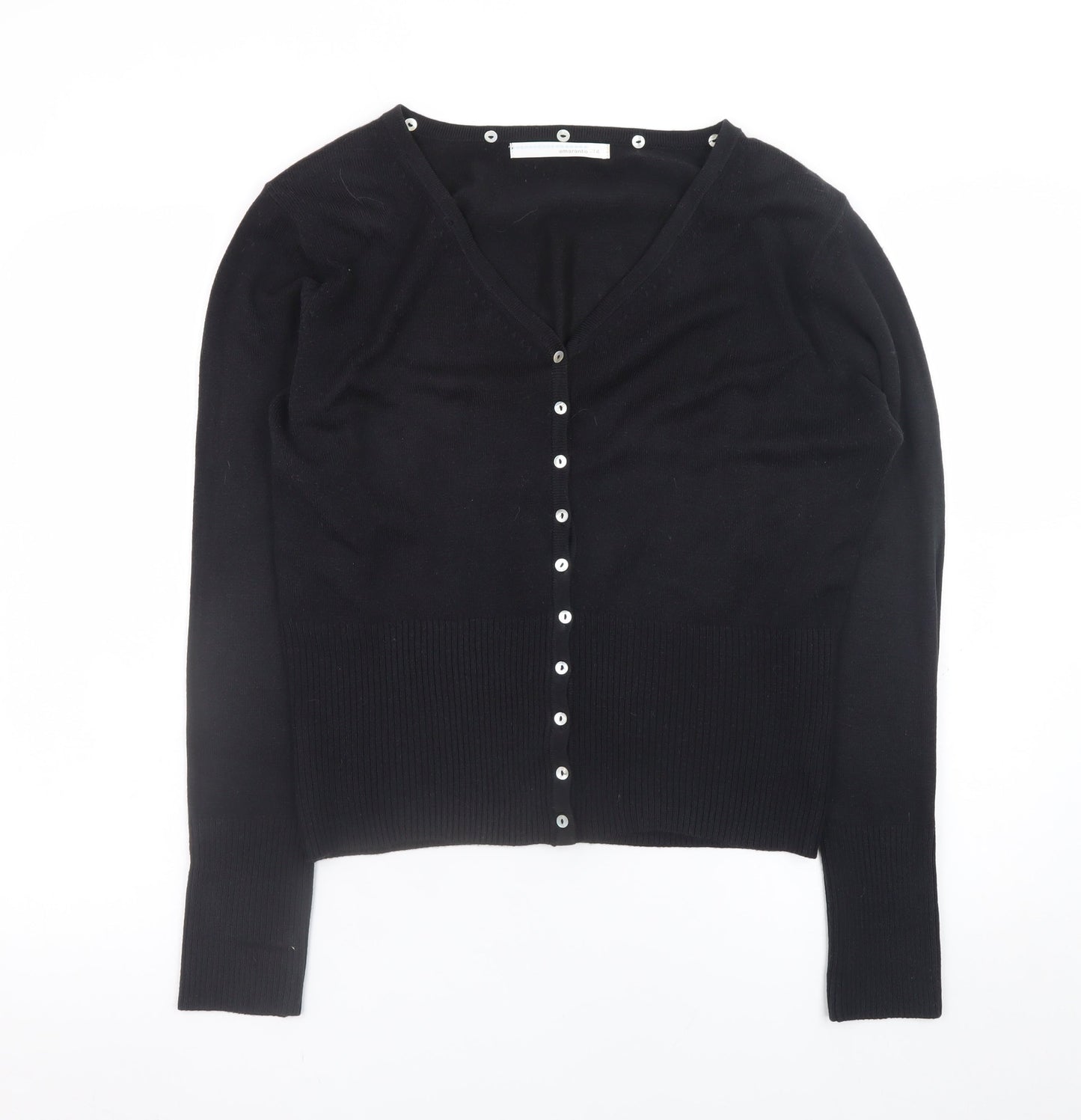 Amaranto Women's Black V-Neck Button Cardigan Size 14