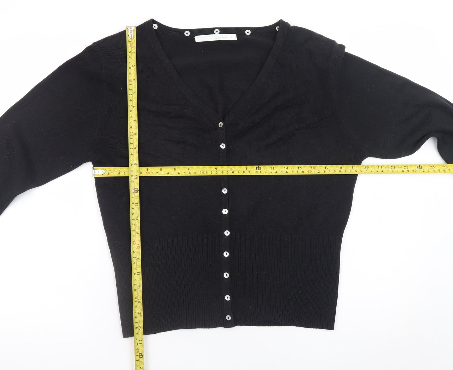 Amaranto Women's Black V-Neck Button Cardigan Size 14
