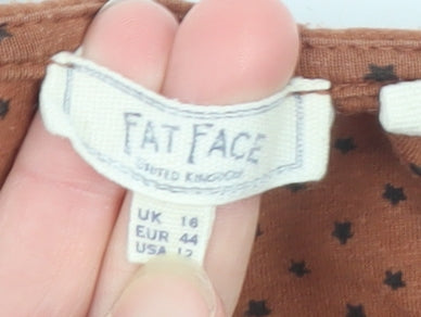 Fat Face Women’s Brown Polka Dot Long Sleeve Jersey T-Shirt Size 16