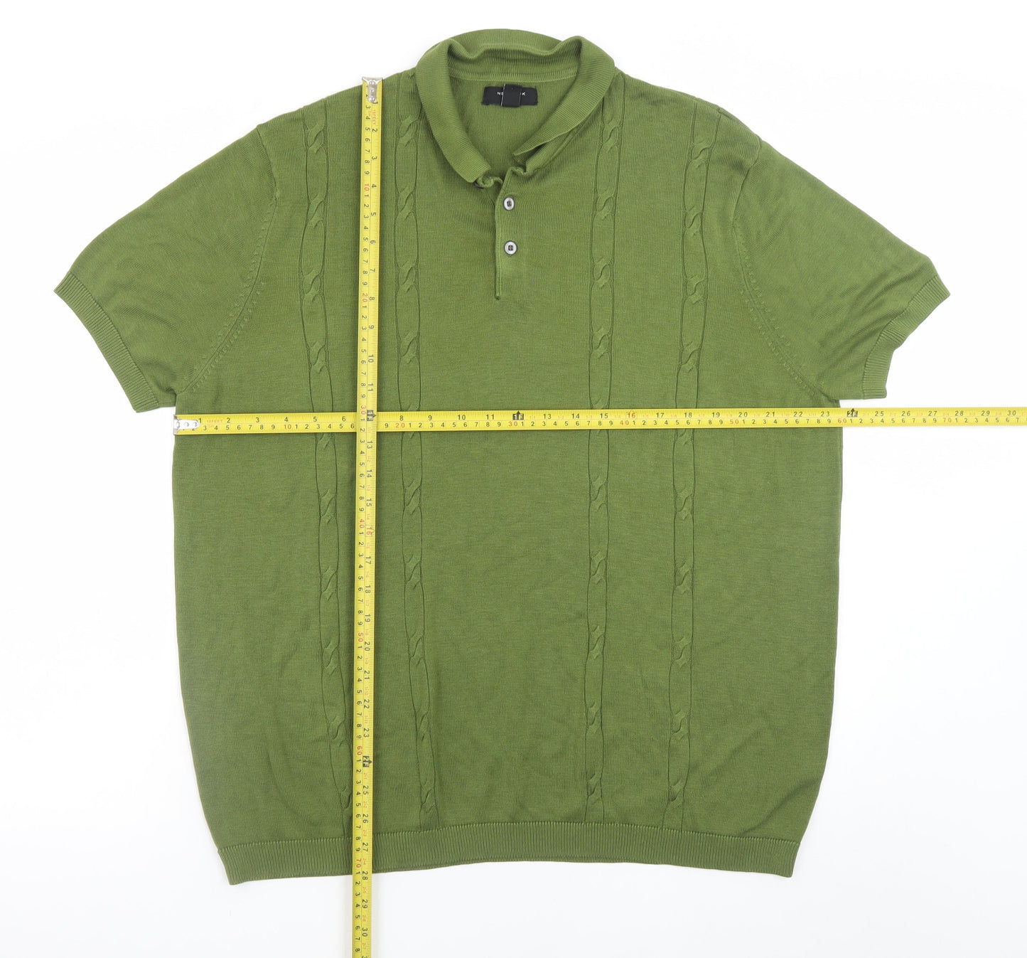 New Look Men's Green 3XL Short Sleeve Knit Polo Shirt