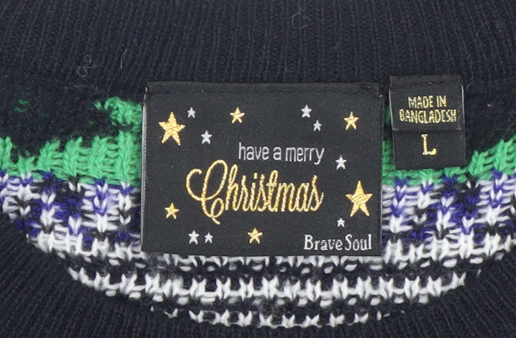 Brave Soul Womens Multicoloured L Christmas Fair Isle Knit Jumper