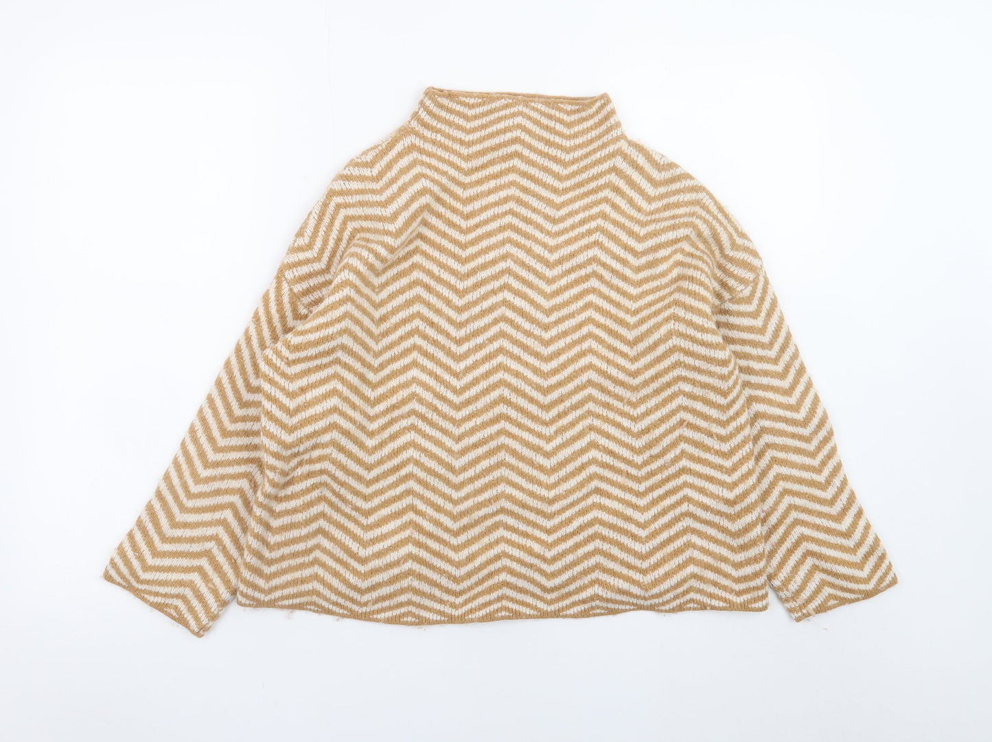 Kin by John Lewis Women's Beige Mock Neck Geometric Wool Blend Jumper M