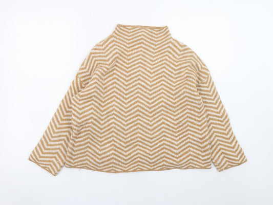 Kin by John Lewis Women's Beige Mock Neck Geometric Wool Blend Jumper M