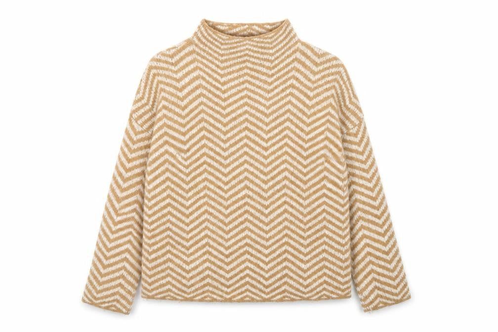 Kin by John Lewis Women's Beige Mock Neck Geometric Wool Blend Jumper M