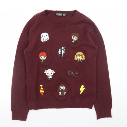 Preloved Harry Potter Women’s Red Crew Neck Pullover Jumper 2XS - Front