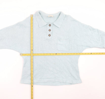 Wrap London Womens Blue Collared Henley Knit Jumper Size 10