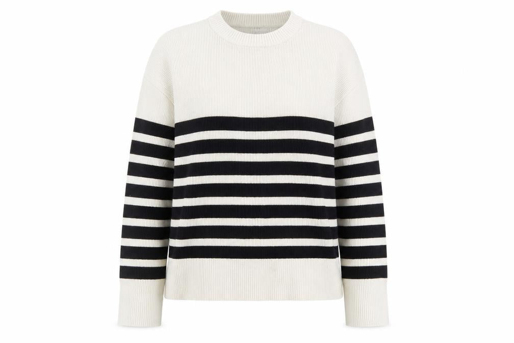 NA-KD Women’s Black White Stripe Knit Jumper Size S Crew Neck Pullover