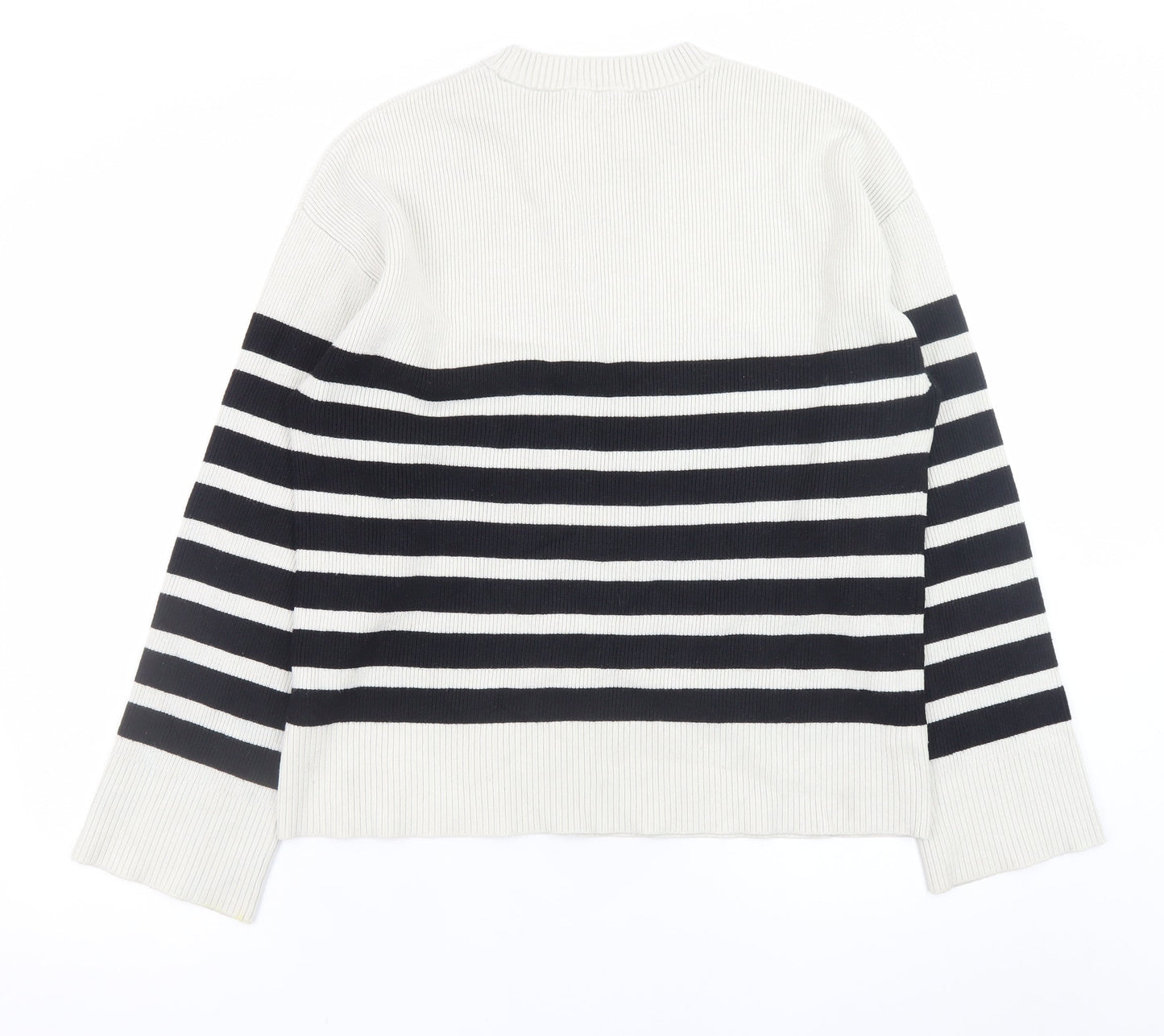NA-KD Women’s Black White Stripe Knit Jumper Size S Crew Neck Pullover