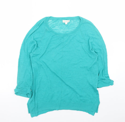 Monsoon Women Green Cotton 3/4 Sleeve Crew Neck Pullover Jumper S