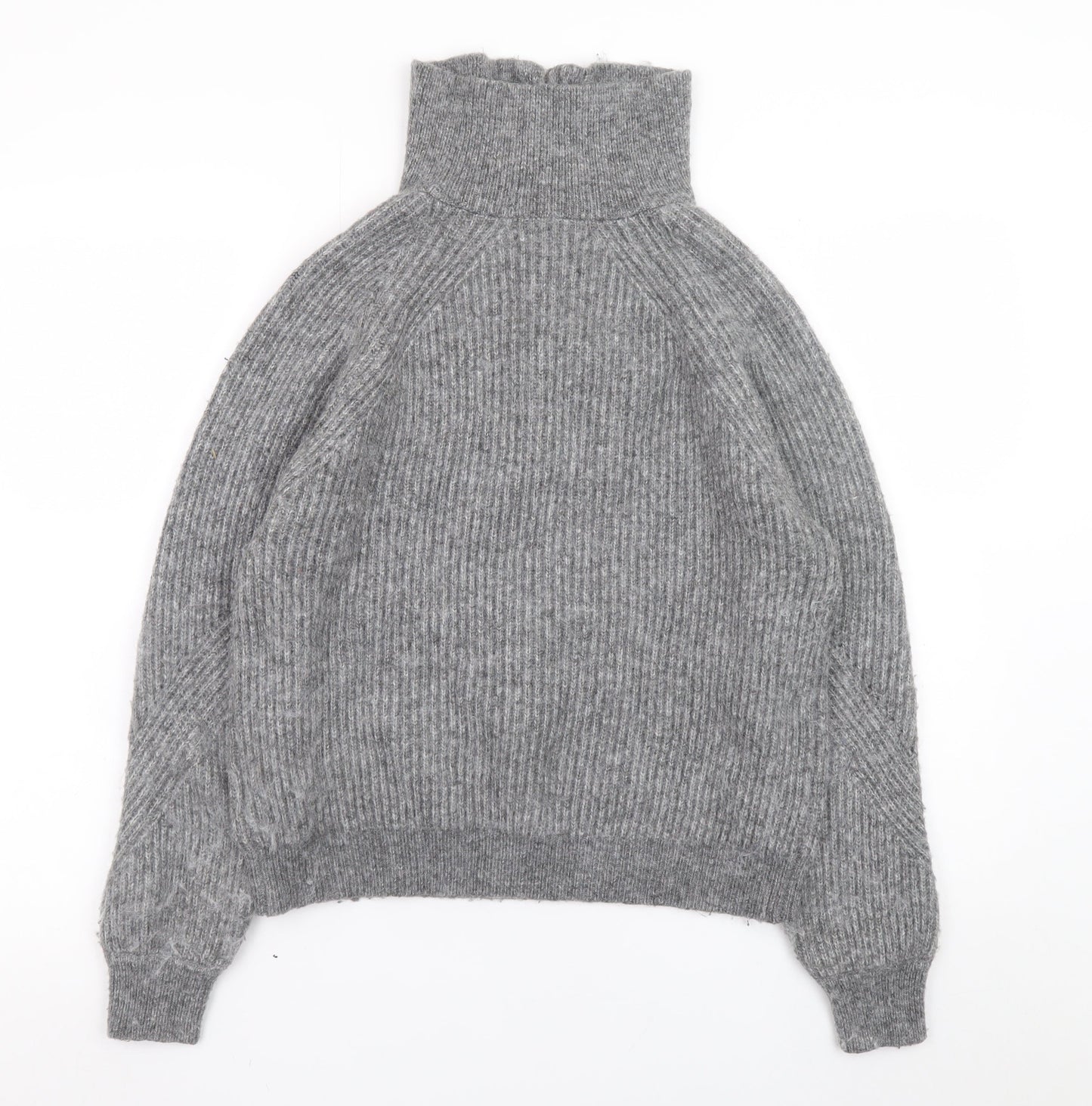 Marks and Spencer Women’s Grey High Neck Half Zip Ribbed Knit Jumper Size S