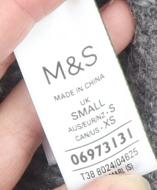 Marks and Spencer Women’s Grey High Neck Half Zip Ribbed Knit Jumper Size S