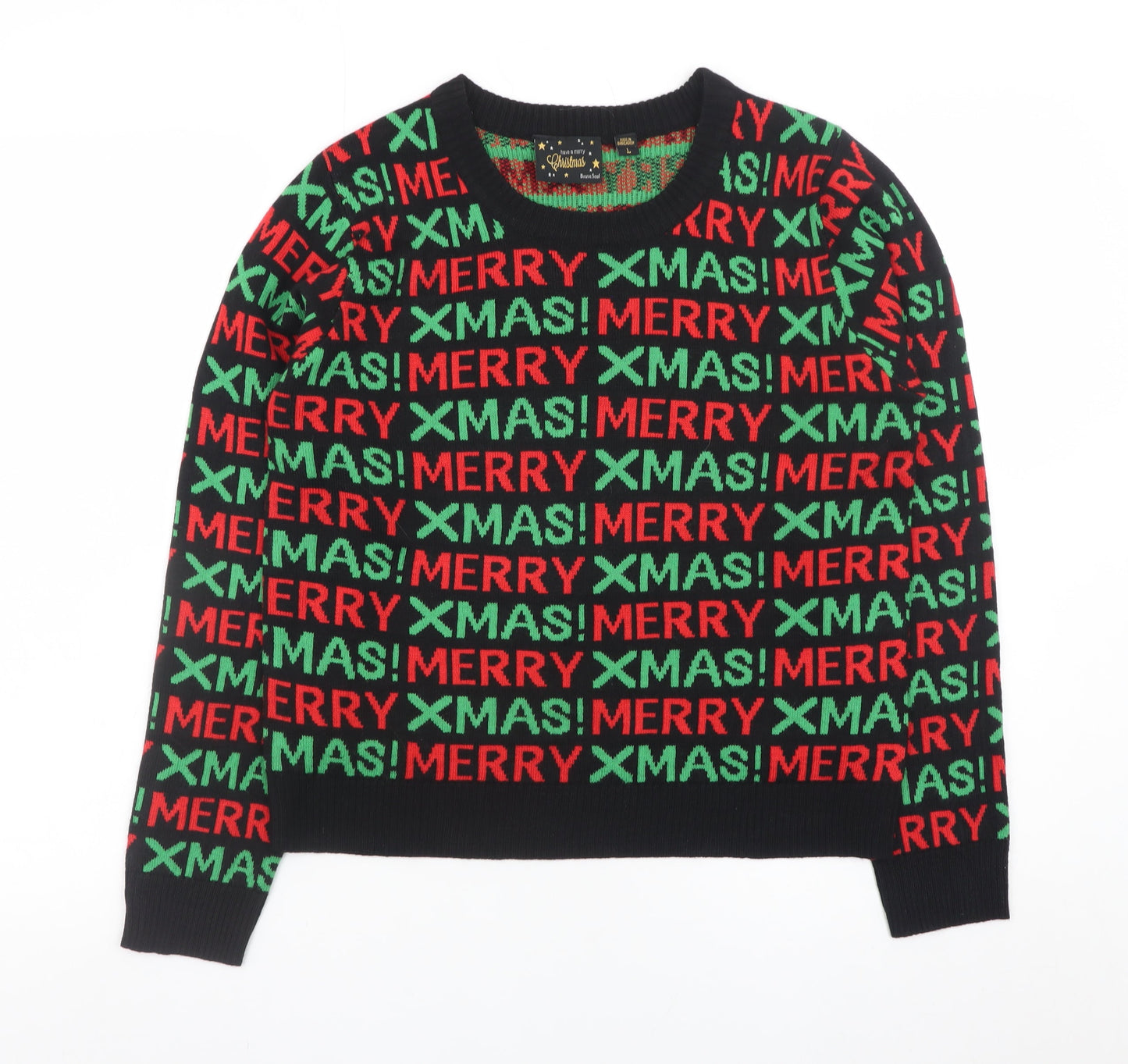Brave Soul Women's Multicoloured L Christmas Jumper Crew Neck