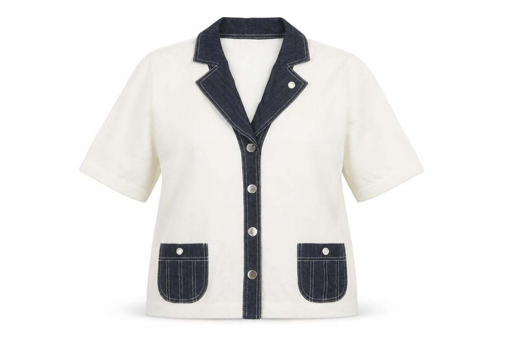Lucia Women Ivory Short Sleeve Collared Cardigan Size 12