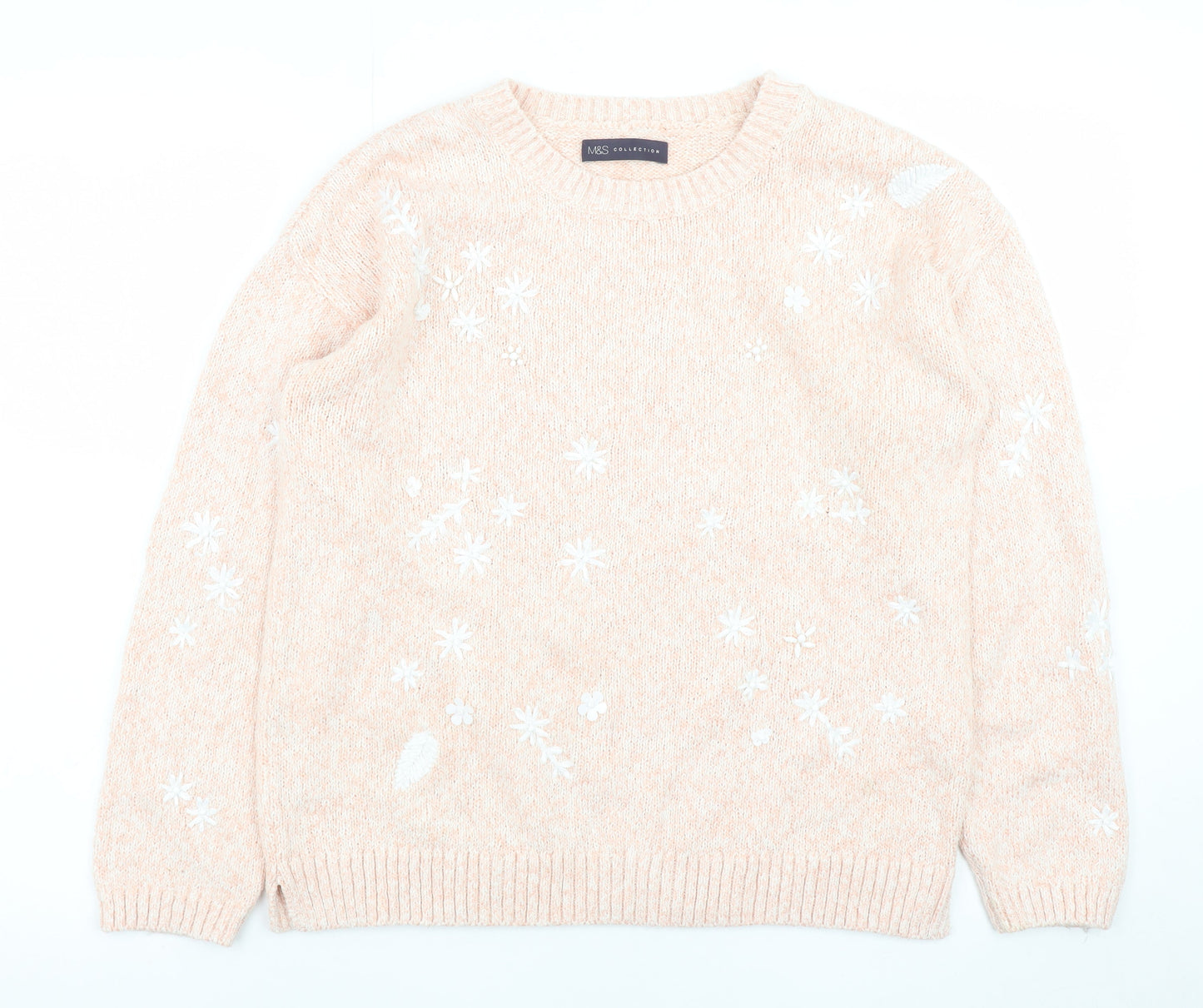 Marks and Spencer Women Beige Floral Embroidered Jumper Size 14